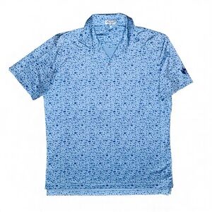 Peter Millar Summer Comfort Blue Print Polo Shirt Men’s Large Golf Performance
